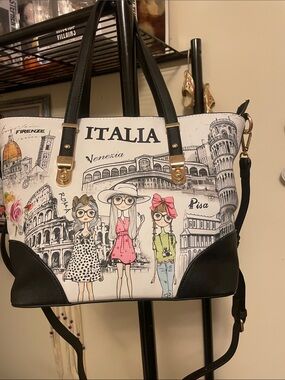 Women's Italia Print Tote Bag with Black Accents